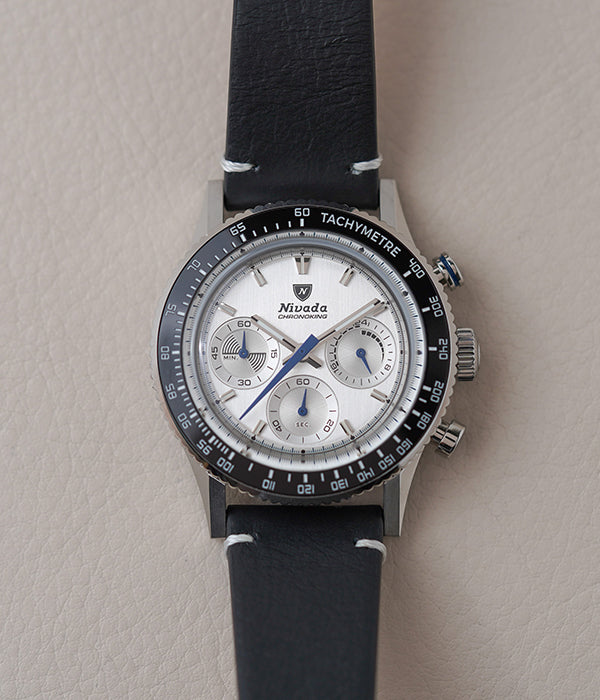 Nivada Grenchen Chronoking MecaQuartz Racing Silver INTER BEZEL 87046Q15