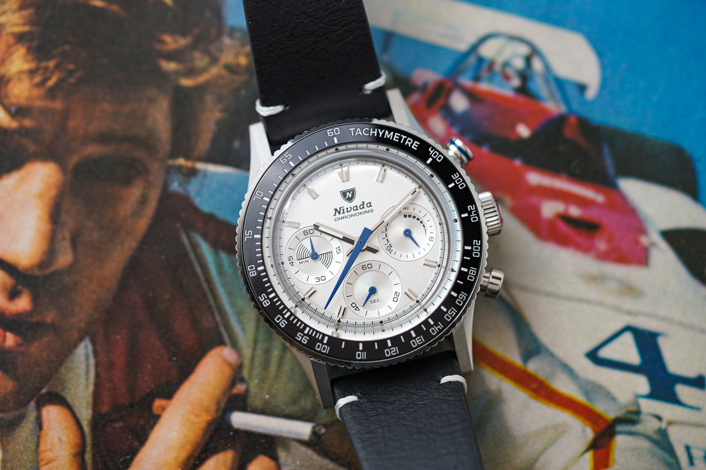 Nivada Grenchen Chronoking MecaQuartz Racing Silver INTER BEZEL 87046Q15