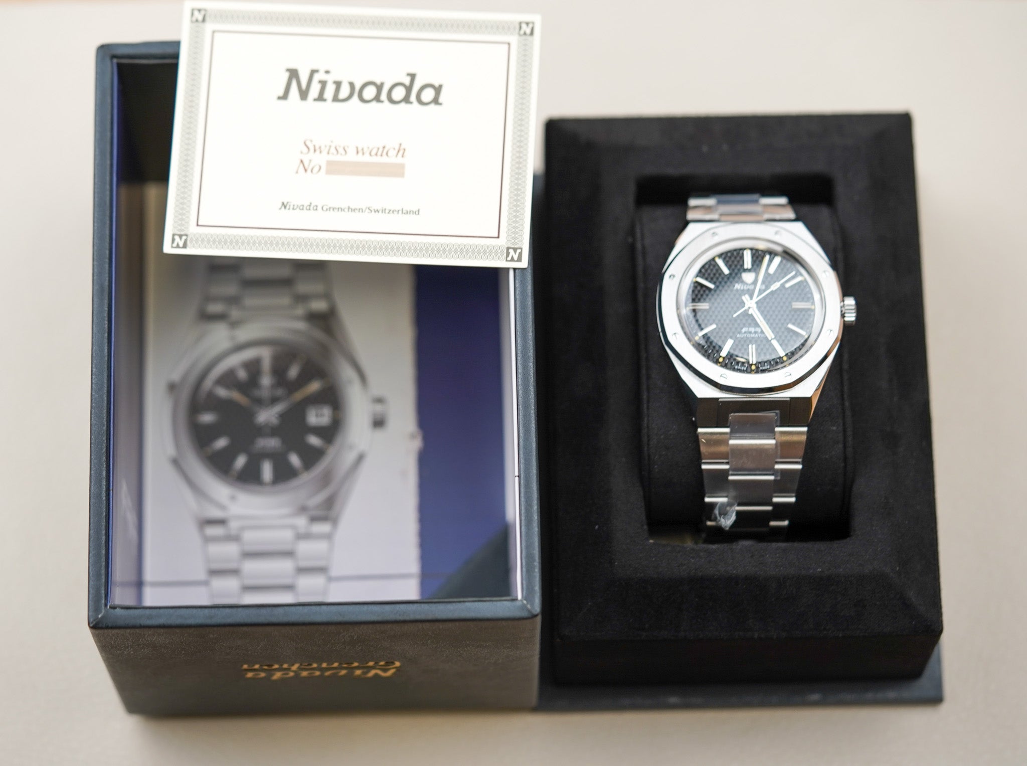 Nivada Grenchen F77 41mm Black Dial No Date 68041A77A