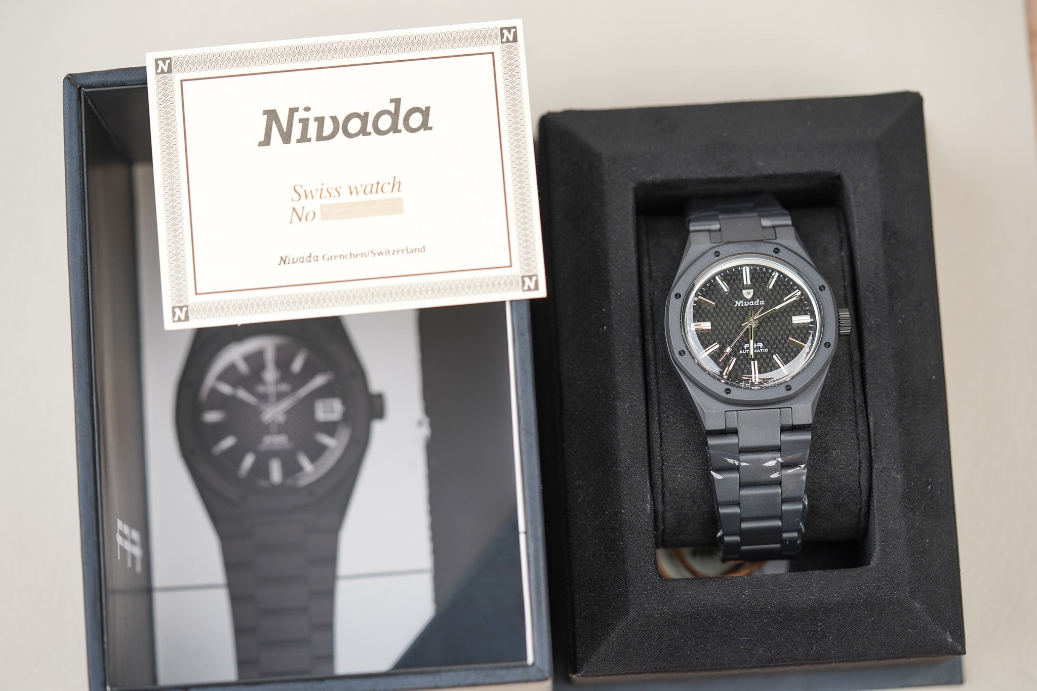 Nivada Grenchen F77 Black Ceramic Braided Dial MK1 68004A77