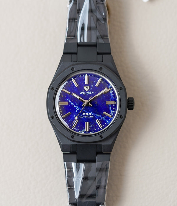 Nivada Grenchen F77 Black Ceramic Lapis Lazuli Dial 68022A77