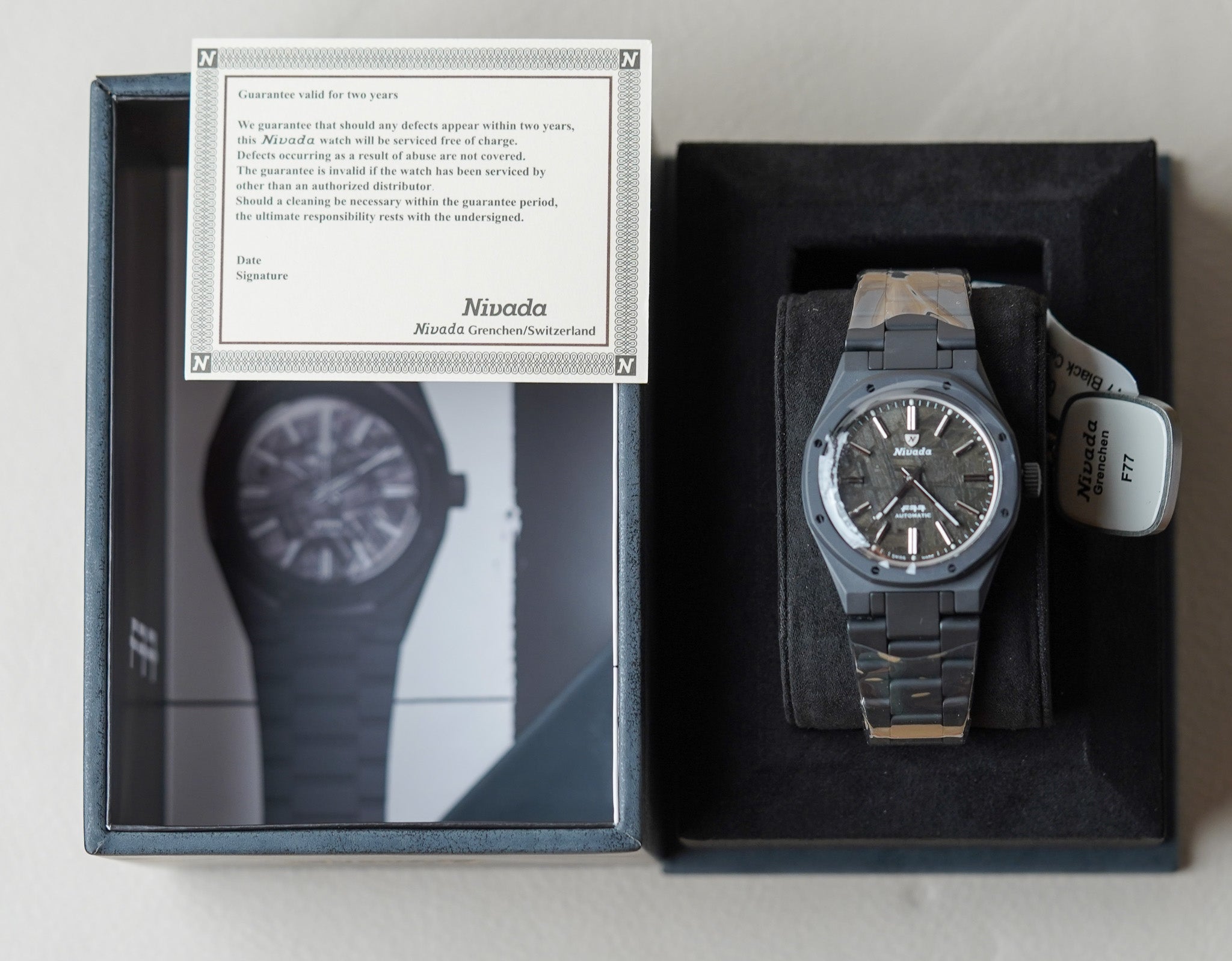Nivada Grenchen F77 Black Ceramic Meteorite Dial 68020A77