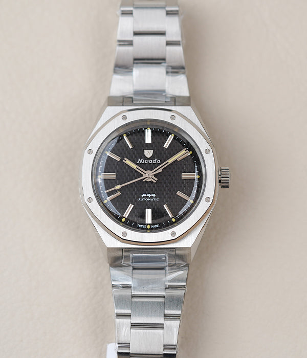 Nivada Grenchen F77 MK2 SST Beige Lume Black No Date Dial 68042A77