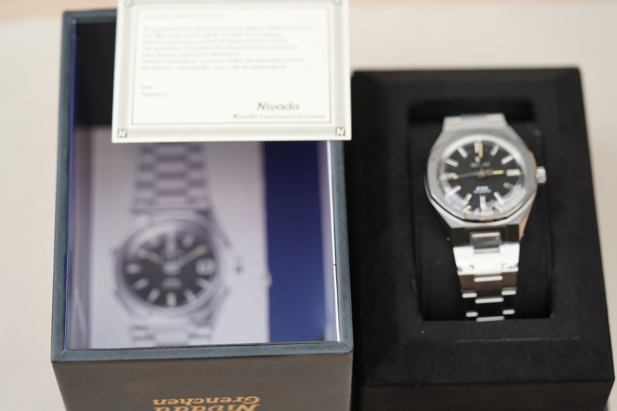 Nivada Grenchen F77 MK2 SST Beige Lume Black No Date Dial 68042A77