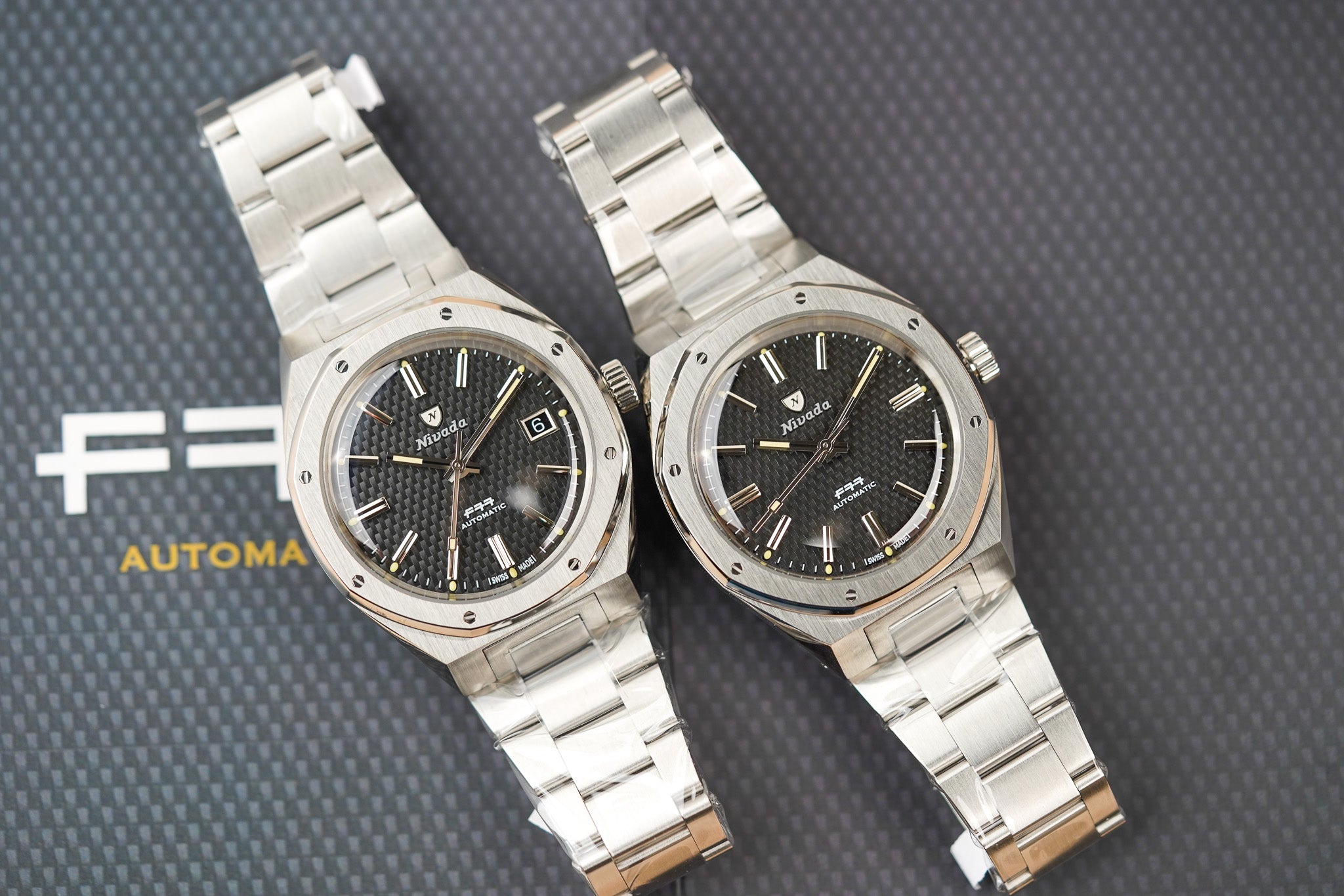 Nivada Grenchen F77 MK2 SST Beige Lume Black No Date Dial 68042A77