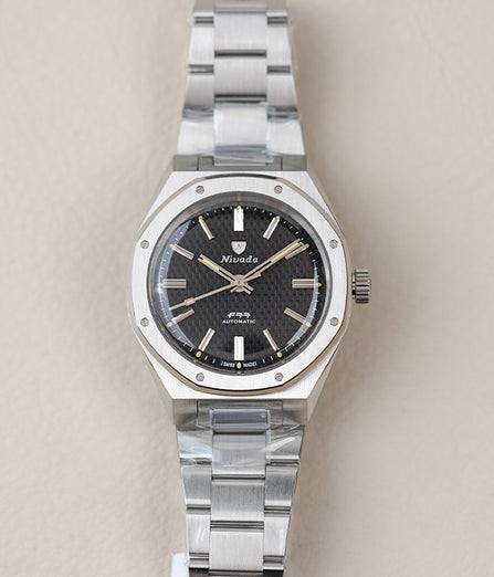 Nivada Grenchen F77 MK2 SST Beige Lume Black No Date Dial 68042A77