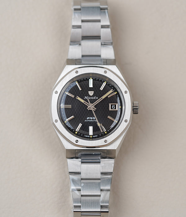 Nivada Grenchen F77 MK2 SST Beige Lume Black With Date Dial 69010A77