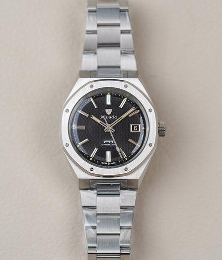 Nivada Grenchen F77 MK2 SST Beige Lume Black With Date Dial 69010A77