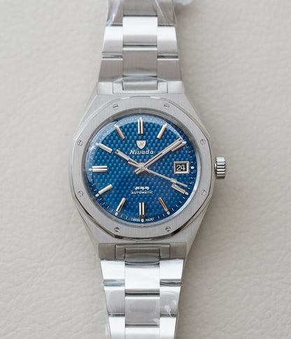 Nivada Grenchen F77 MK2 SST Blue Dial Date 69013A77