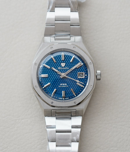 Nivada Grenchen F77 MK2 SST Blue Dial Date 69013A77