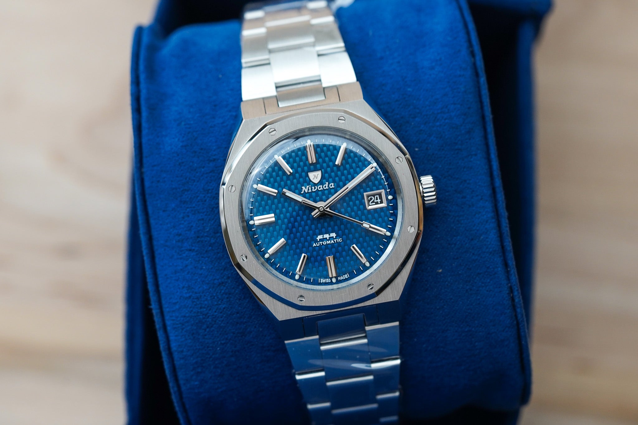 Nivada Grenchen F77 MK2 SST Blue Dial Date 69013A77