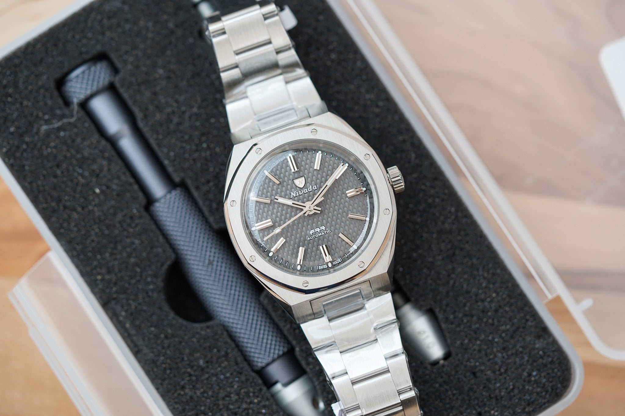 Nivada Grenchen F77 MK2 SST Grey Dial No Date 68044A77 – Belmont