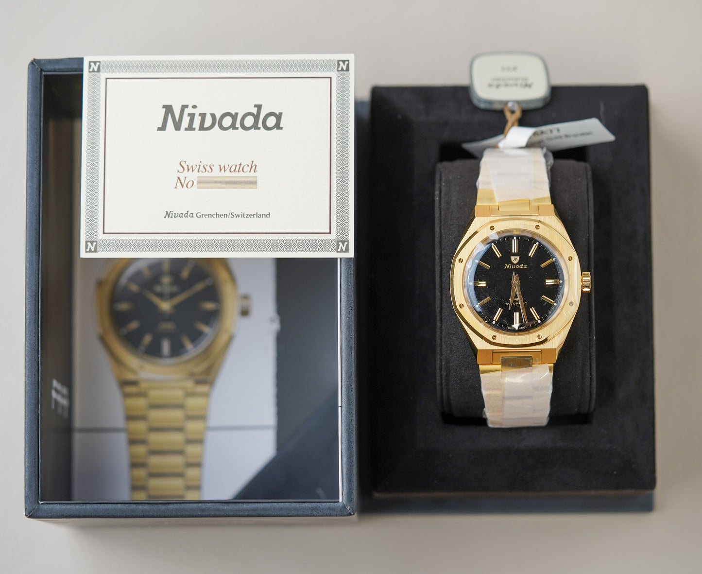 Nivada Grenchen F77 MKII Gold Black Dial 68028A77