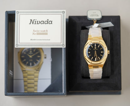 Nivada Grenchen F77 MKII Gold Black Dial 68028A77