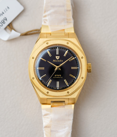 Nivada Grenchen F77 MKII Gold Black Dial 68028A77