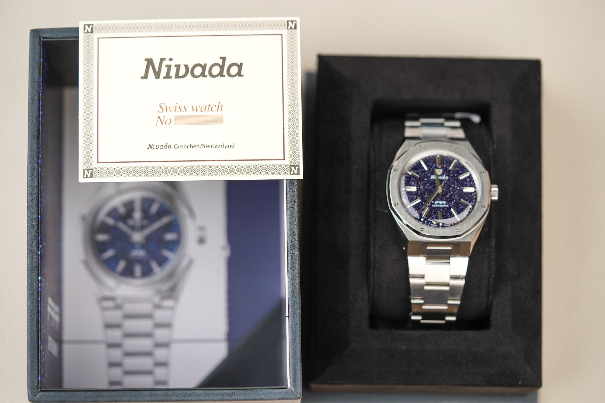 水晶 Nivada Grenchen F77 MKII SST Dark Blue Aventurine Dial 68047A77