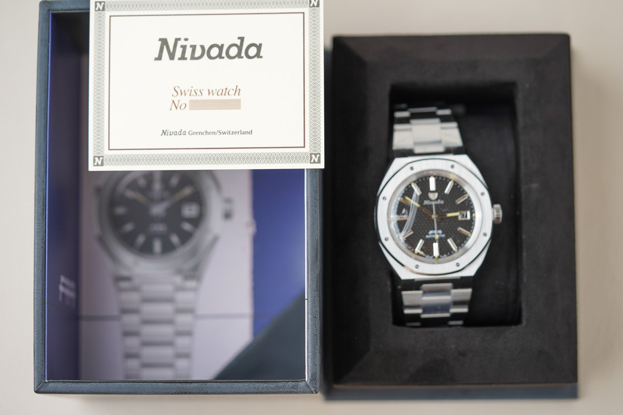Nivada Grenchen F77 Stainless Steel 41mm Black Dial 69041A77A