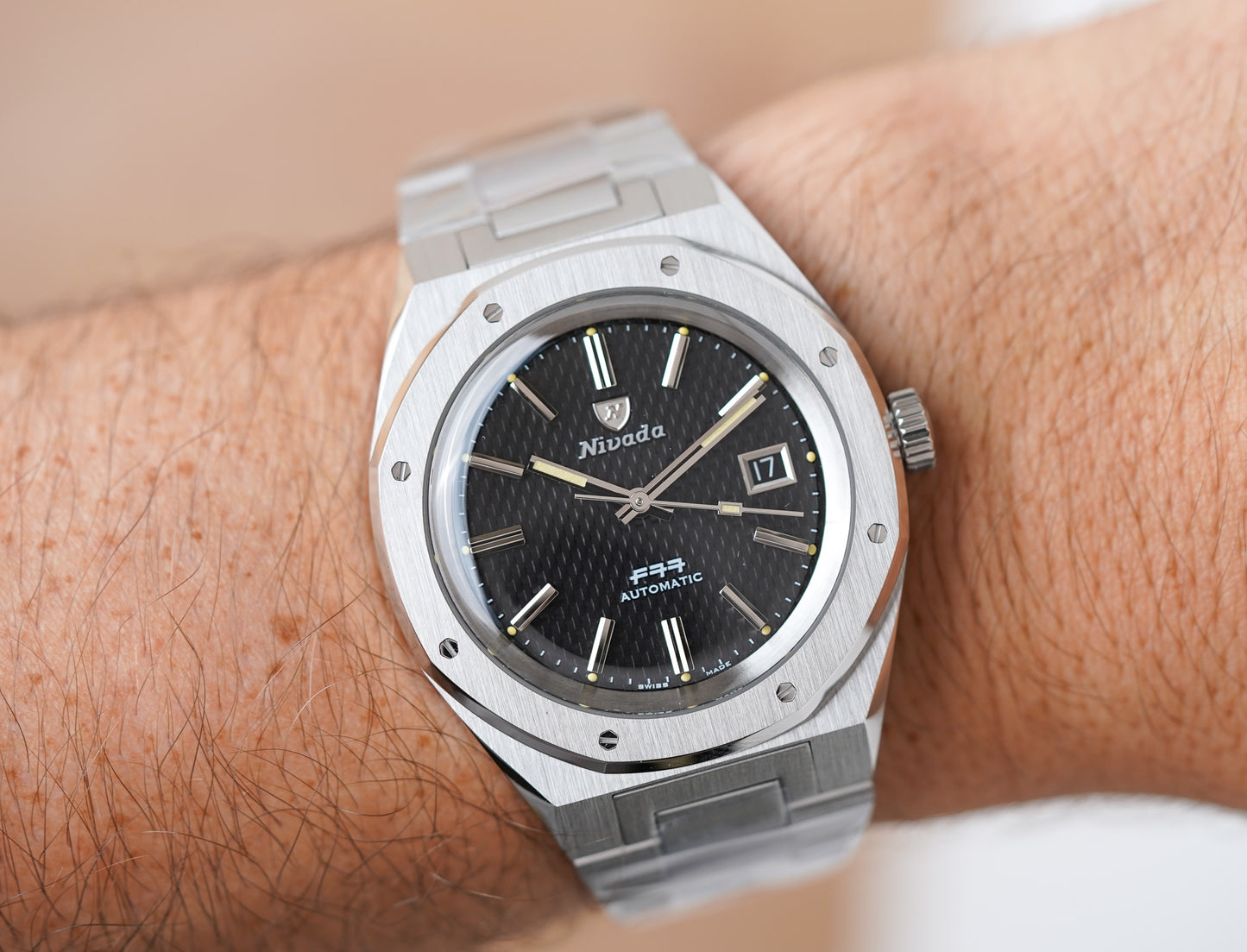 Nivada Grenchen F77 Stainless Steel 41mm Black Dial 69041A77A