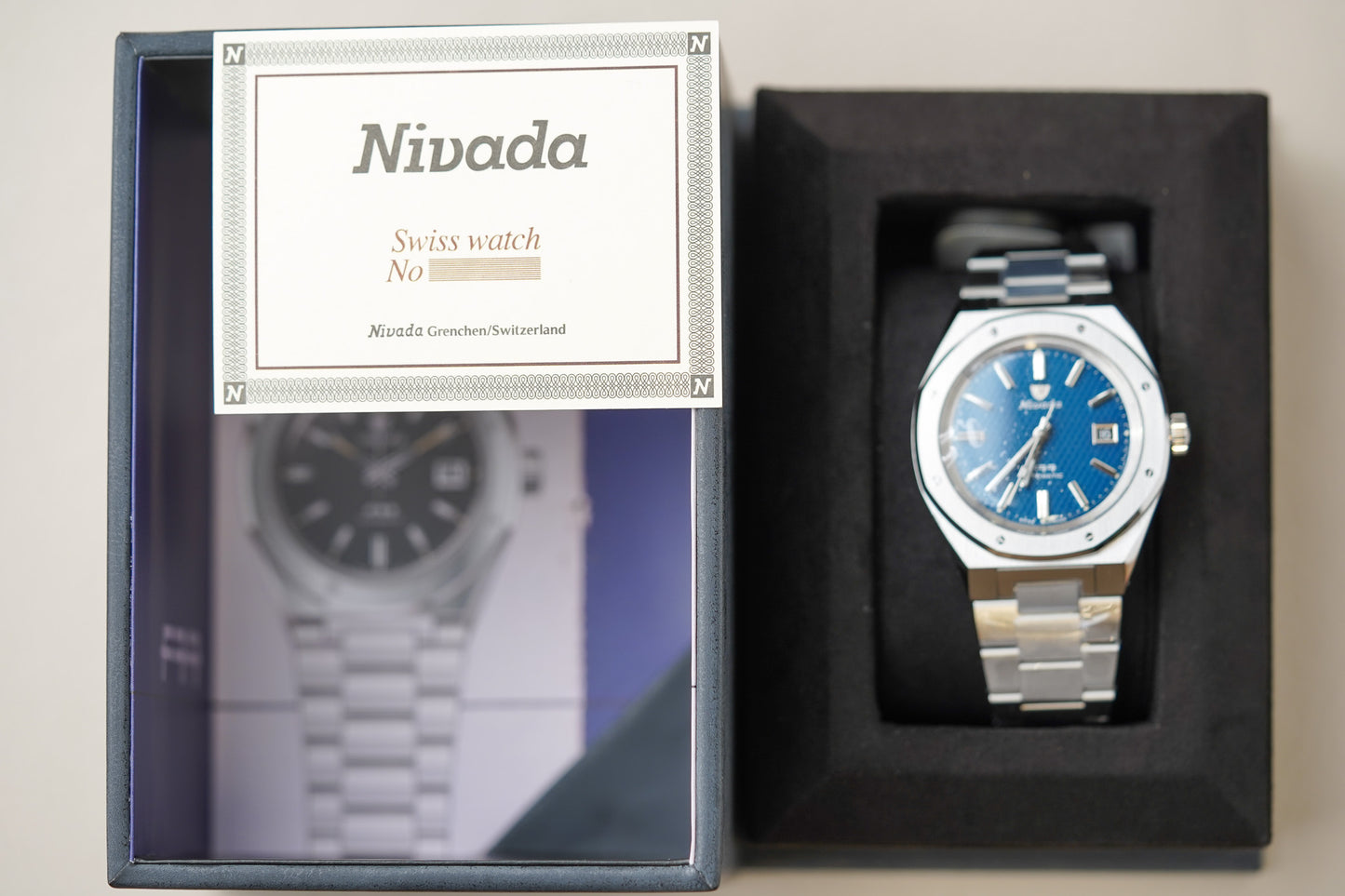 Nivada Grenchen F77 Stainless Steel 41mm Blue Dial 69041A77B