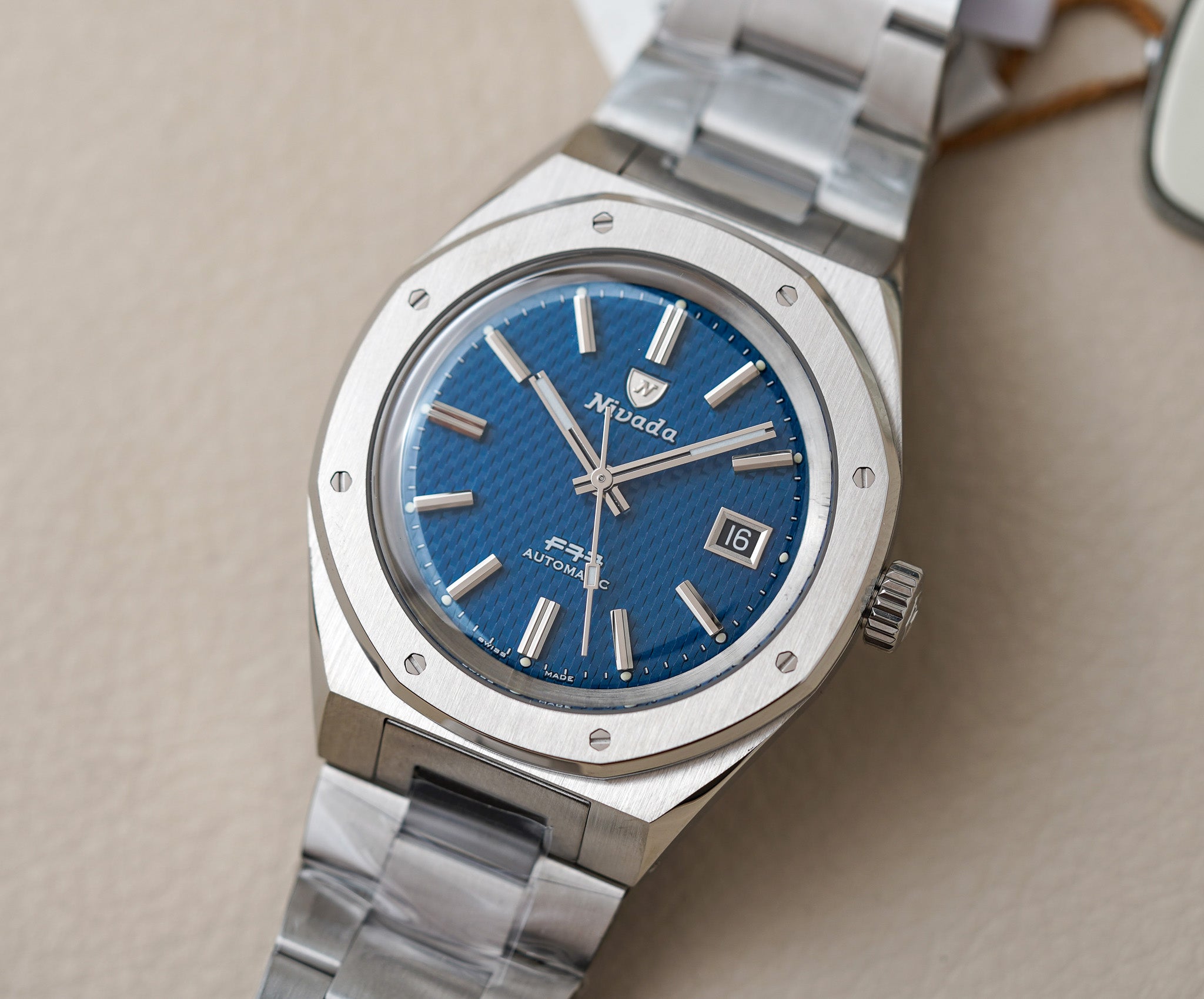 Nivada Grenchen F77 Stainless Steel 41mm Blue Dial 69041A77B
