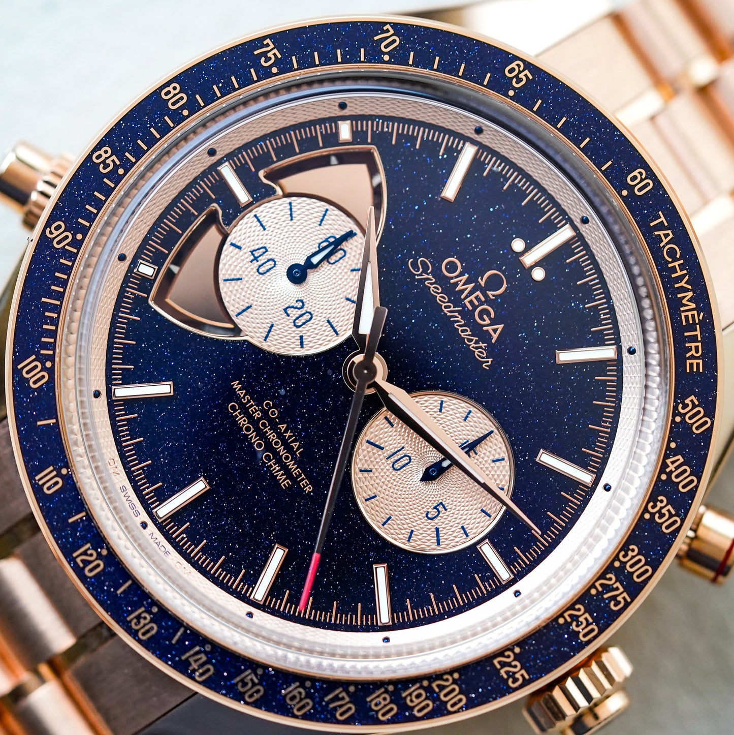 Omega Speedmaster Chrono Chime 18K Sedna Gold 522.50.45.52.03.001