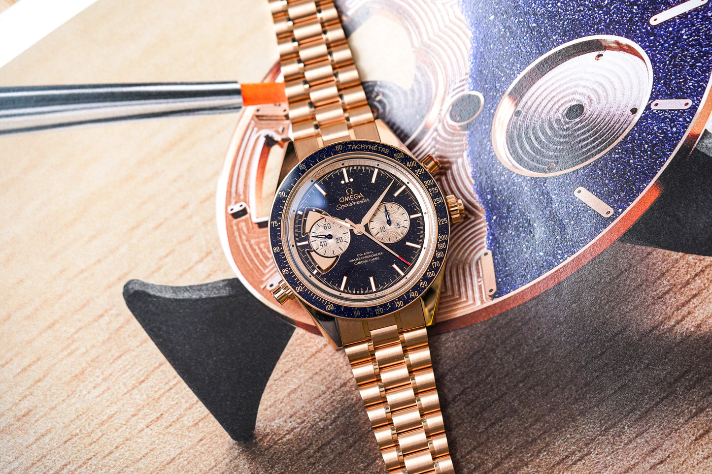 Omega Speedmaster Chrono Chime 18K Sedna Gold 522.50.45.52.03.001