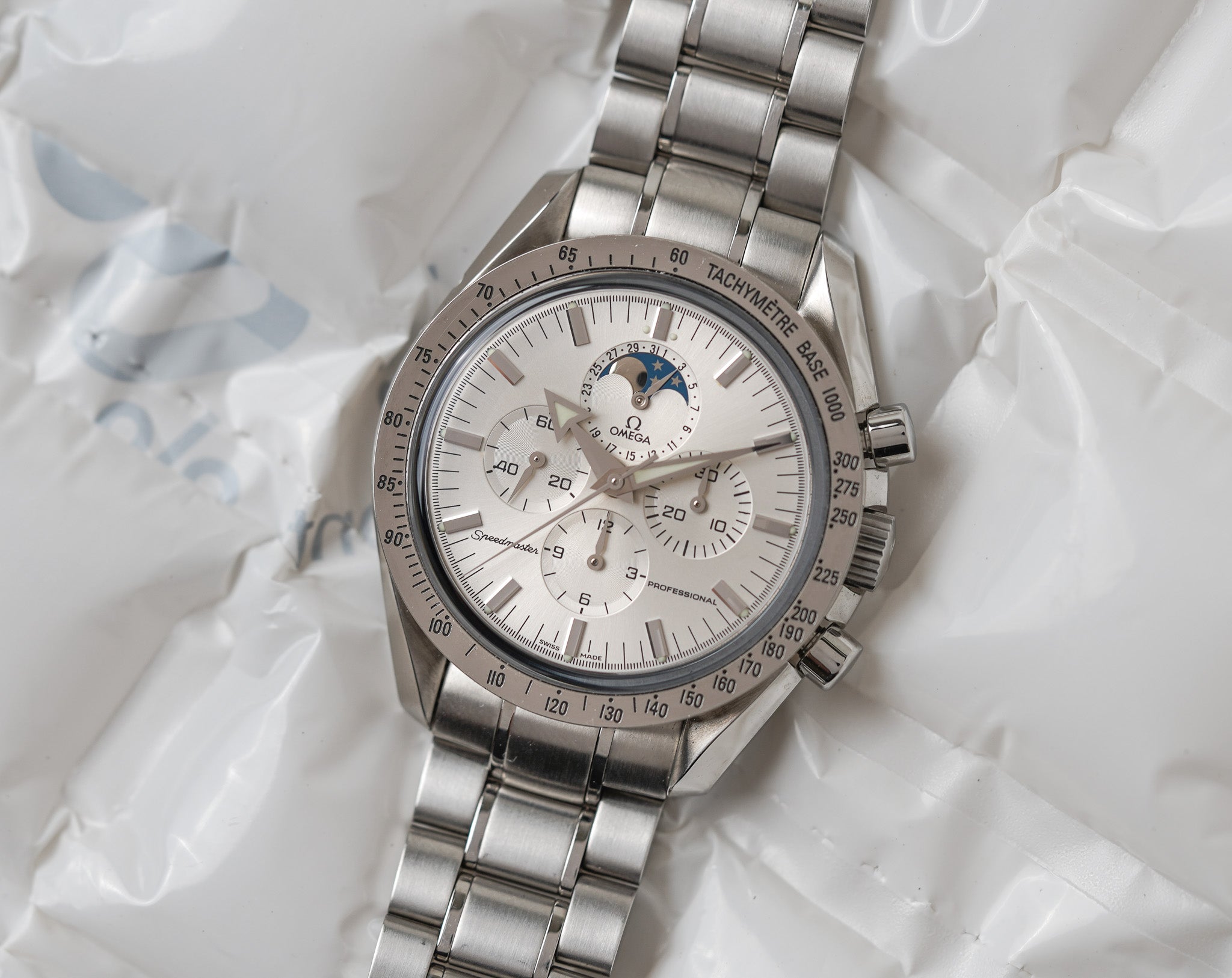 Omega Speedmaster Broad Arrow Silver Dial 'Moonphase' 3575.30