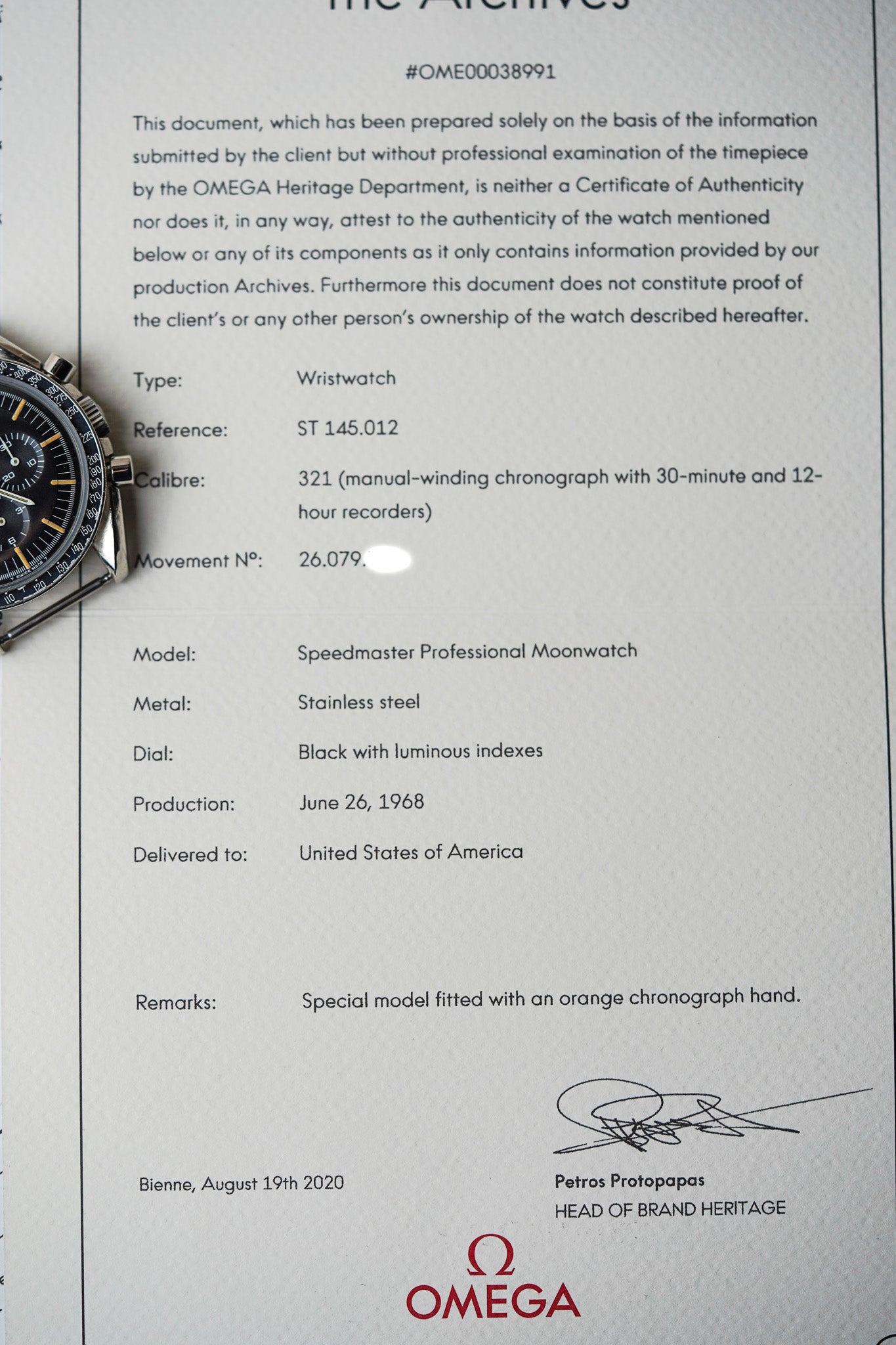 1968 Omega Speedmaster 'Ultraman' 145.012-67