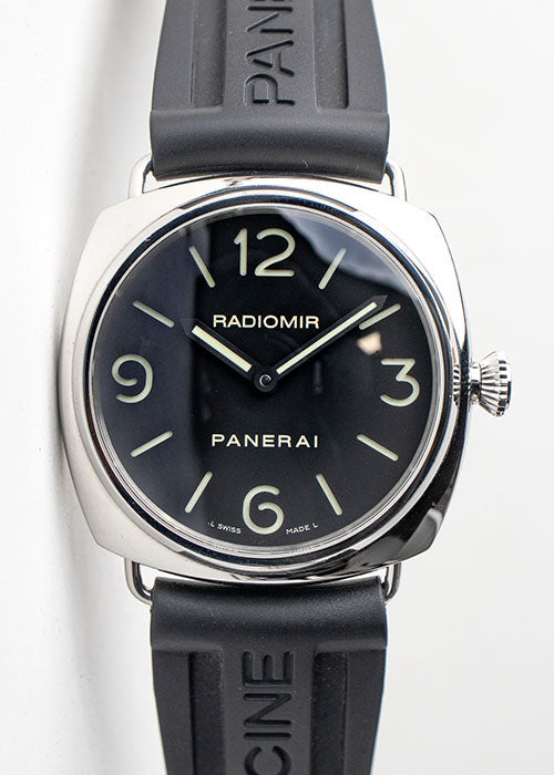 Panerai Radiomir Base PAM210 black dial Men's watch front of watch for sale by Belmont Watches in San Diego