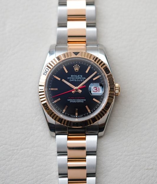 Rolex Datejust Turn-O-Graph 116261 Rose Gold Black Dial