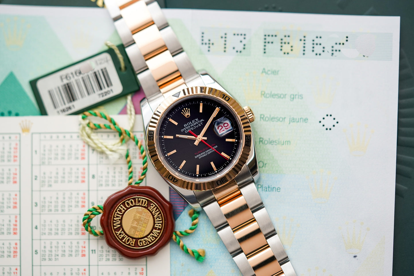 Rolex Datejust Turn-O-Graph 116261 Rose Gold Black Dial