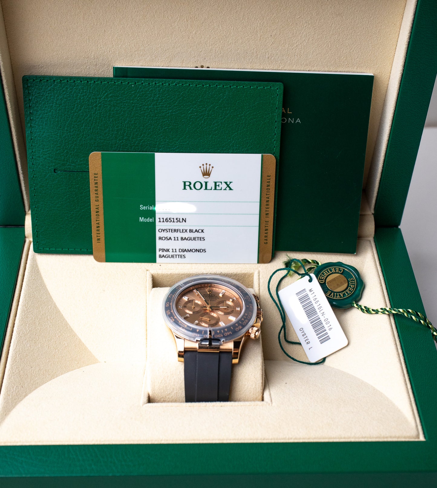 Rolex Daytona Everose Sundust Baguette Diamond Dial 116515LN