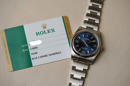 Rolex Oyster Perpetual 36 Blue Arabic Dial 116000