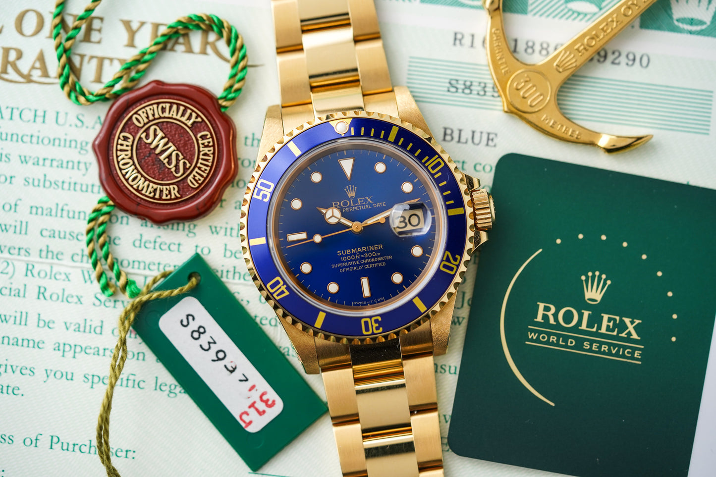 1993 Rolex Submariner 18K Yellow Gold 16618 'Blusey'