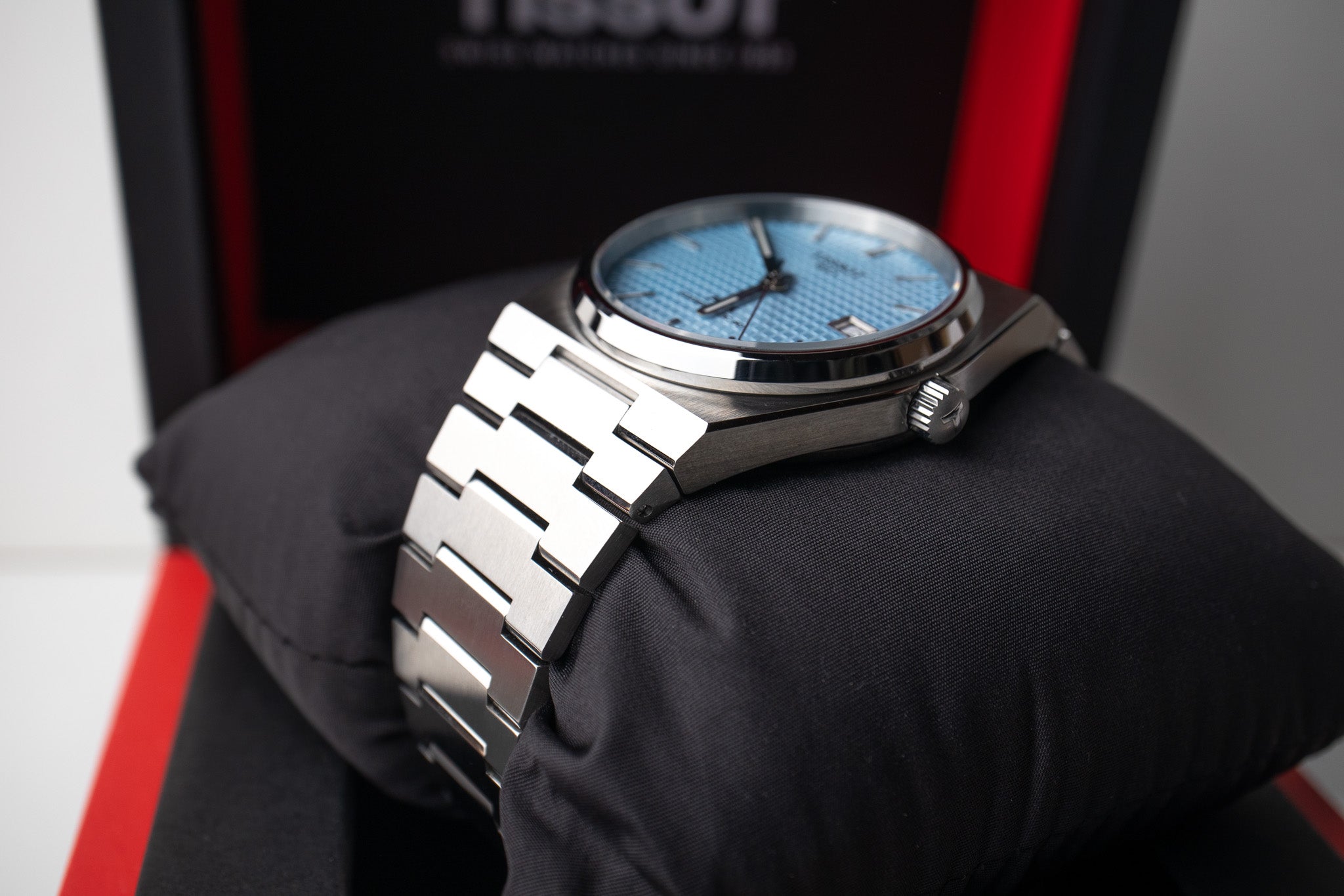 Tissot PRX Powermatic 80 reference T137.407.11.351.00 bottom right side of case and lugs with crown