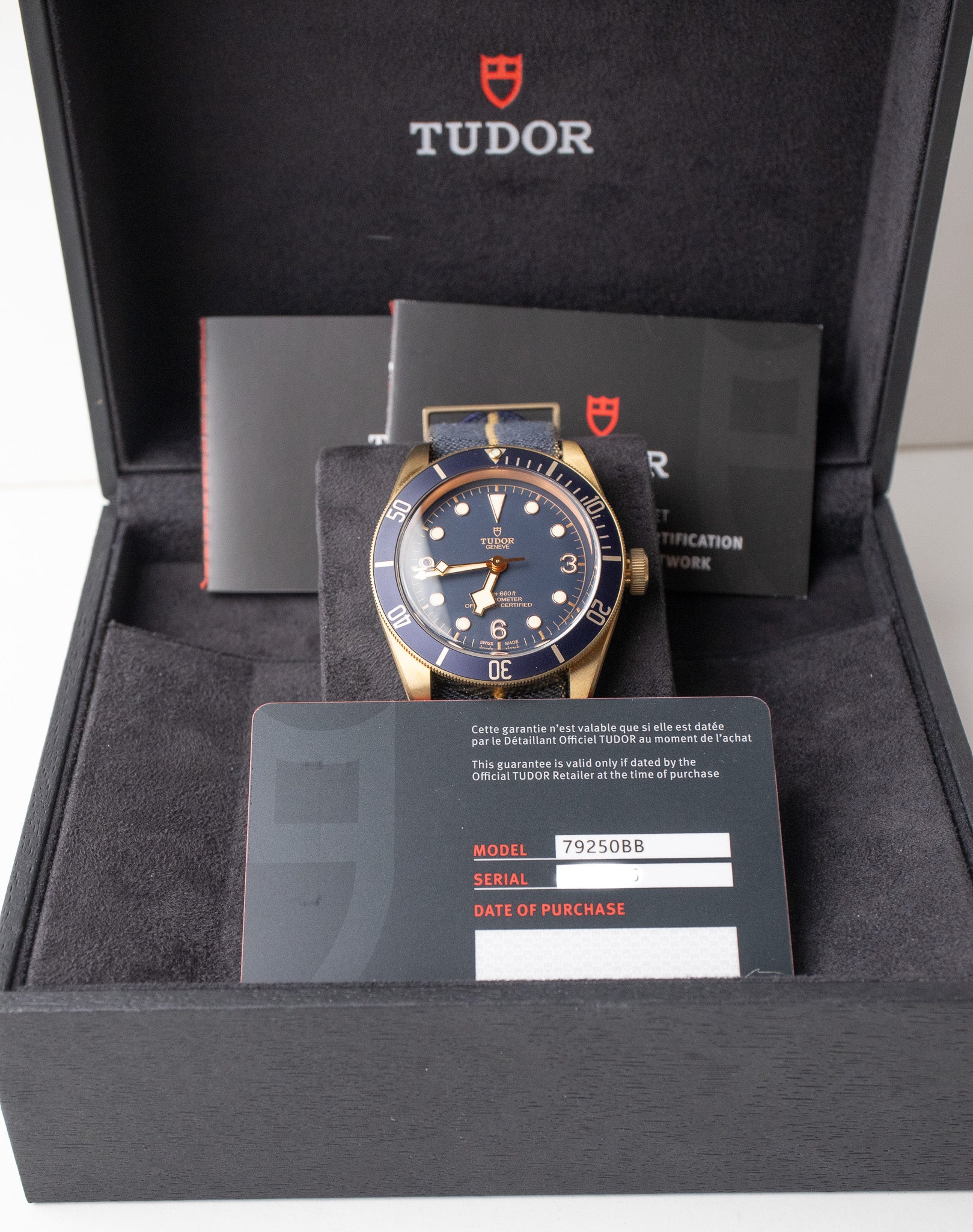 Tudor Black Bay Bronze Bucherer Blue reference 79250BBwatch box, booklets and warranty 