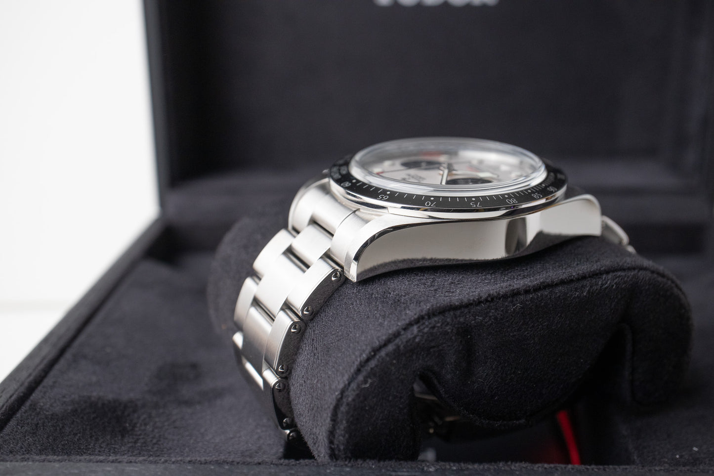 Tudor Black Bay Chrono reference 79360N top left side of case and lug 