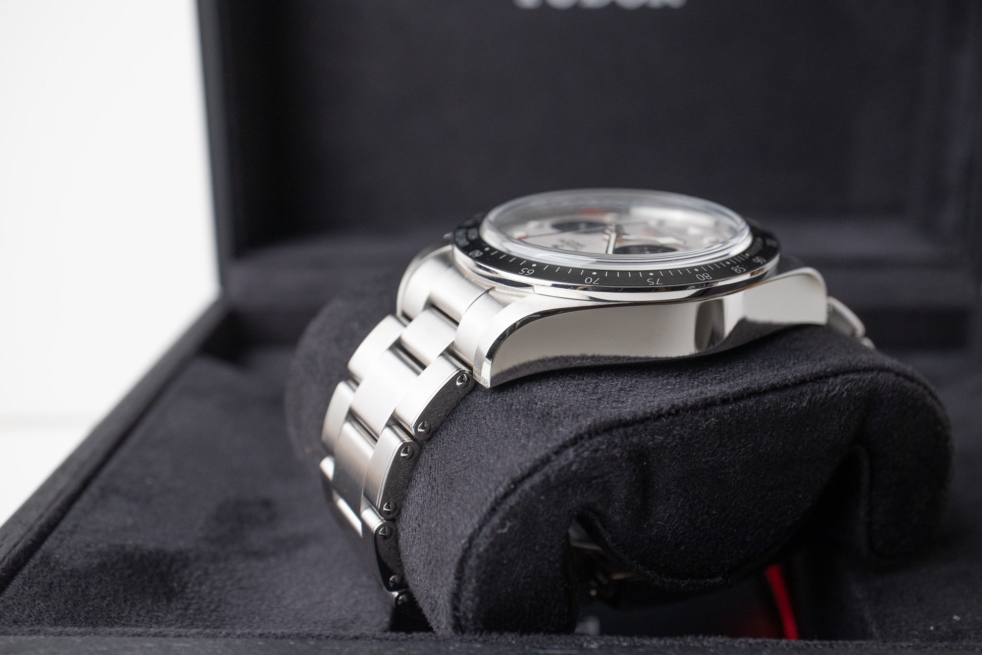 Tudor Black Bay Chrono reference 79360N top left side of case and lug 