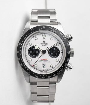 Tudor Black Bay Chrono reference 79360N stainless steel White Dial men's automatic watch front of watch for sale by Belmont Watches in San Diego