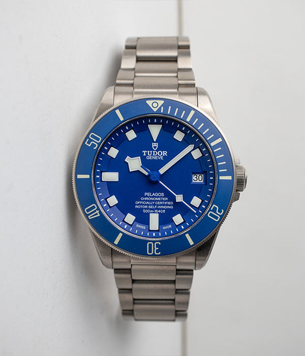 Tudor Pelagos Blue reference 25600TB blue dial titanium men's watch front of watch for sale by Belmont Watches in San Diego