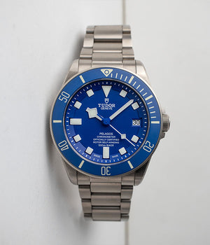 Tudor Pelagos Blue reference 25600TB blue dial titanium men's watch front of watch for sale by Belmont Watches in San Diego