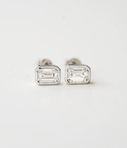 14k White Gold 2.05tcw Bezel Set Emerald Cut Diamond Stud Earrings