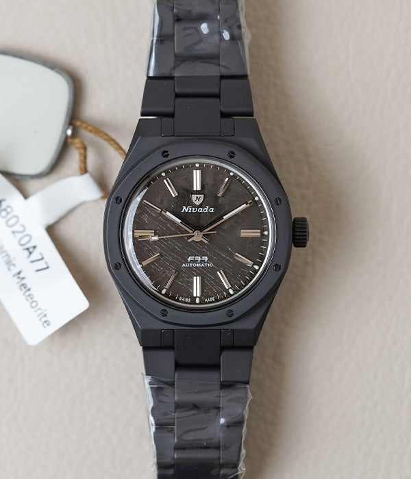 Nivada Grenchen F77 Black Ceramic Meteorite Dial 68020A77