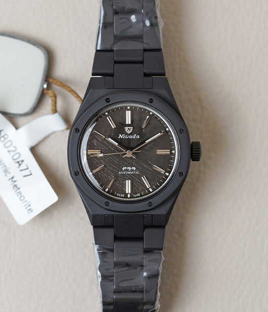 Nivada Grenchen F77 Black Ceramic Meteorite Dial 68020A77
