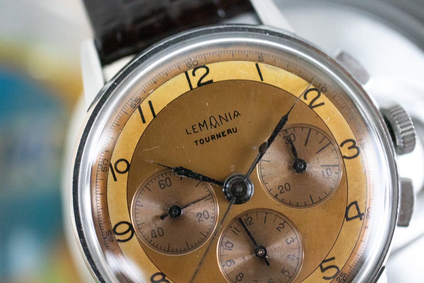 Pre-Owned: 1950’s Lemania CH27C12 Chronograph Bullseye Tourneau Stamp