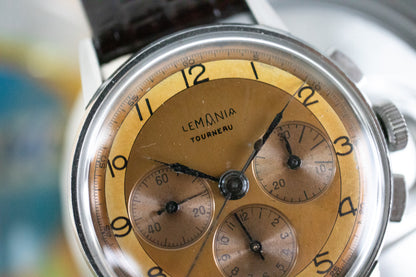 Pre-Owned: 1950’s Lemania CH27C12 Chronograph Bullseye Tourneau Stamp