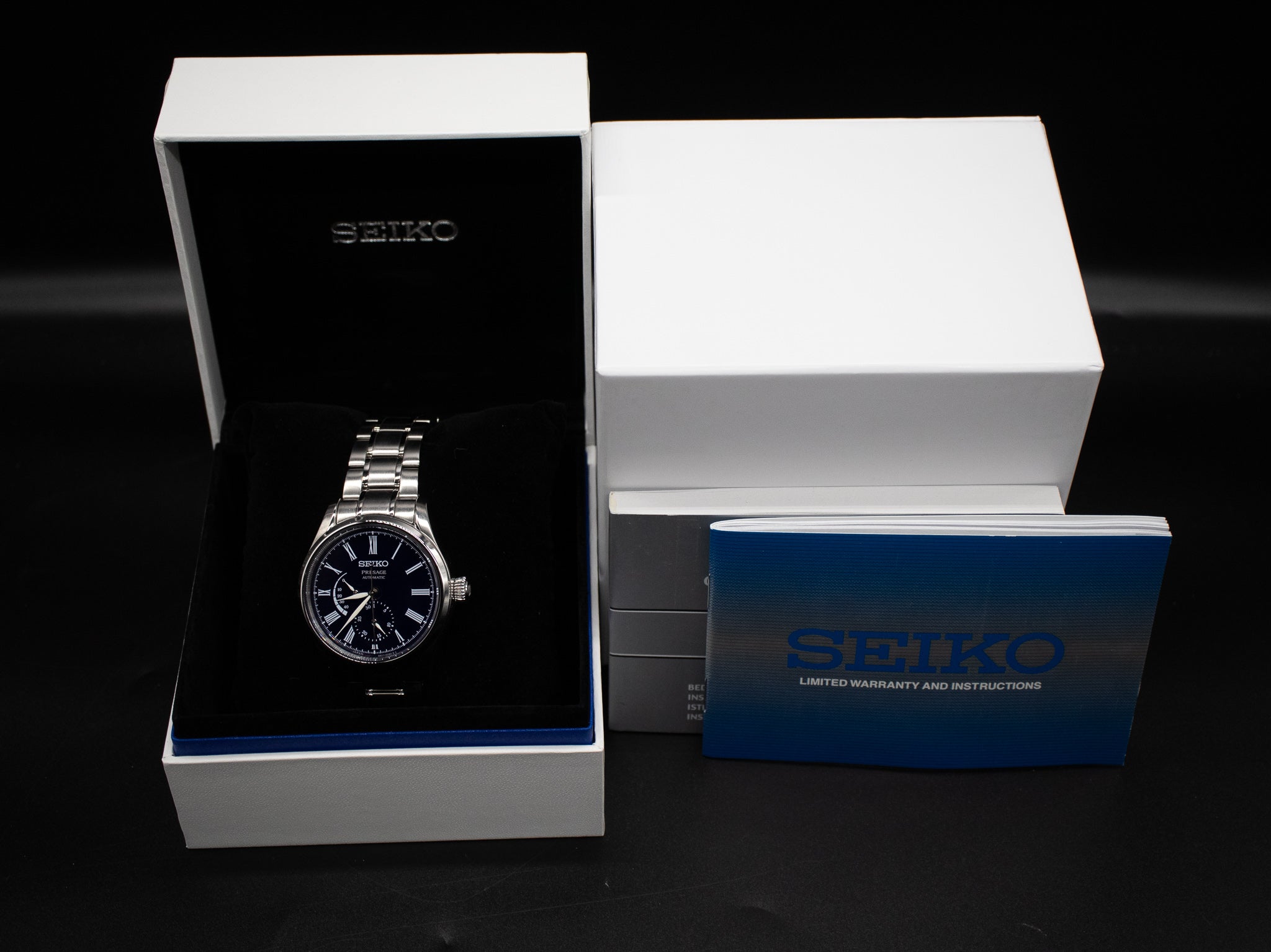 Seiko Presage Blue Enamel Stainless Steel Bracelet Men's Watch SPB091