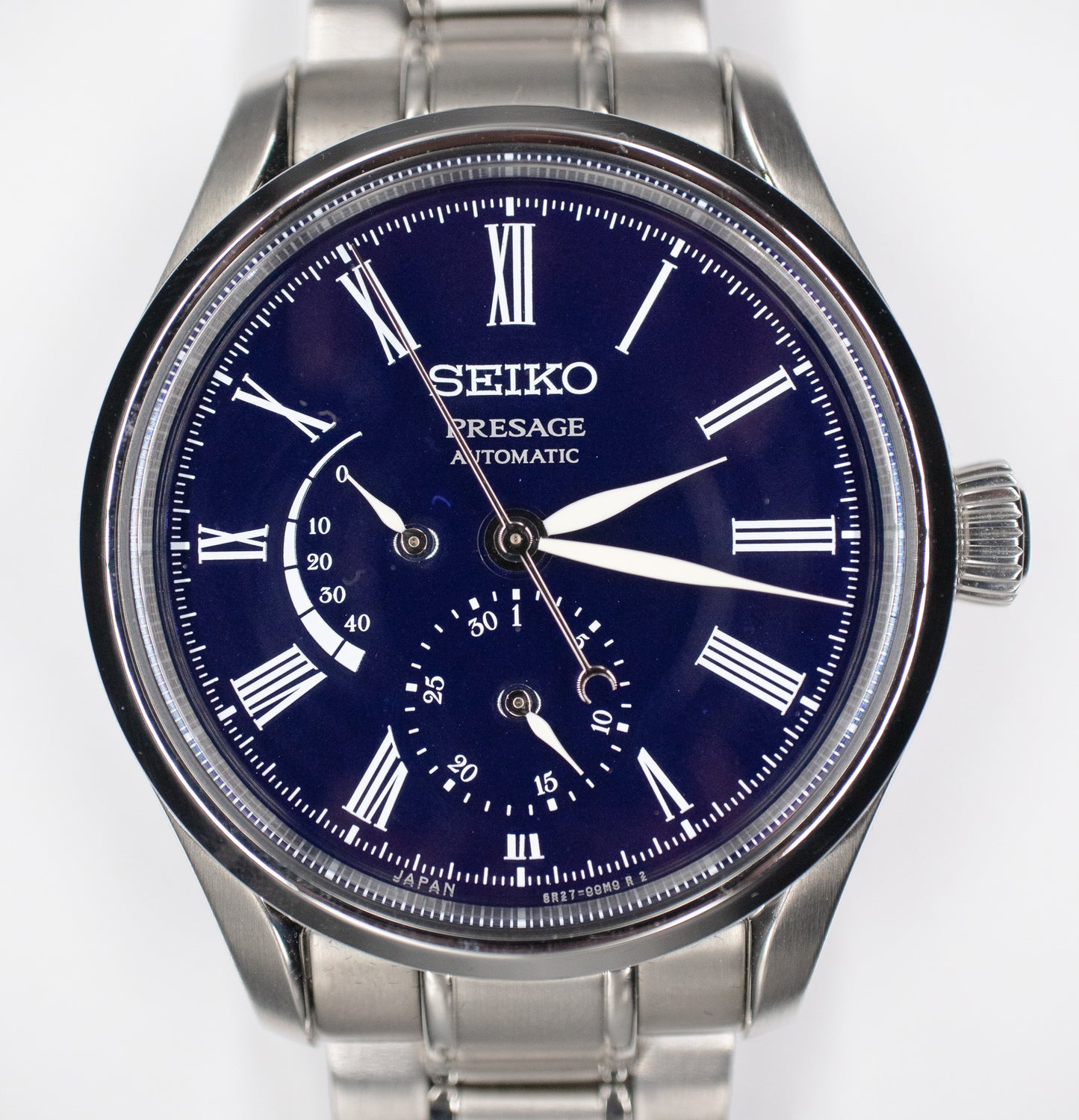 Seiko Presage Blue Enamel Stainless Steel Bracelet Men's Watch SPB091