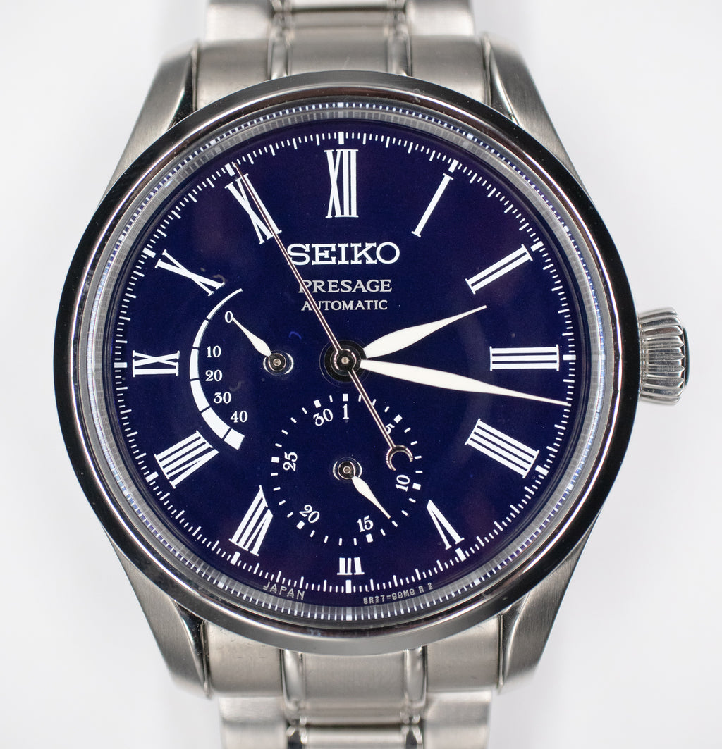Seiko Presage Blue Enamel Stainless Steel Bracelet Men's Watch SPB091