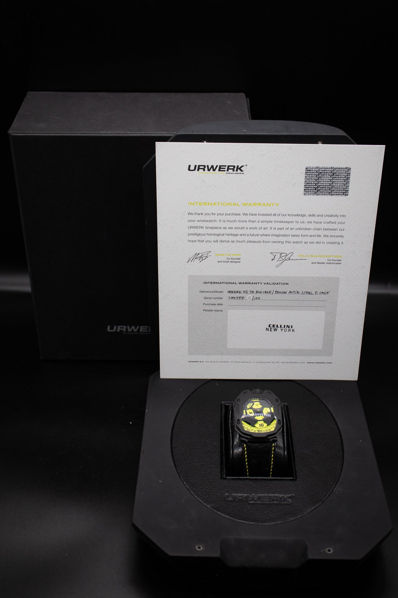 Urwerk 105 TA BLK Case/Yellow Altin Steel Ti Case Turbine Automatic Men's Watch